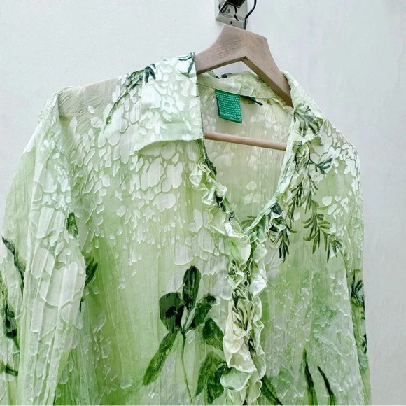 Sheer Pure Silk Y2K Fairy Core Blouse in Keylime Green Medium - Picture 7 of 10